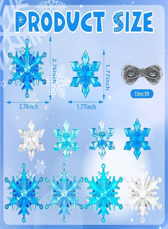BOARDFEB 60Pcs Winter Snowflake Ornaments, Winter 3D Translucent Snowflake Hanging Ornaments for Christmas Tree Crystal Gems Pendants with Rope for Holiday Party Vase Filler (Blue) - Image 2